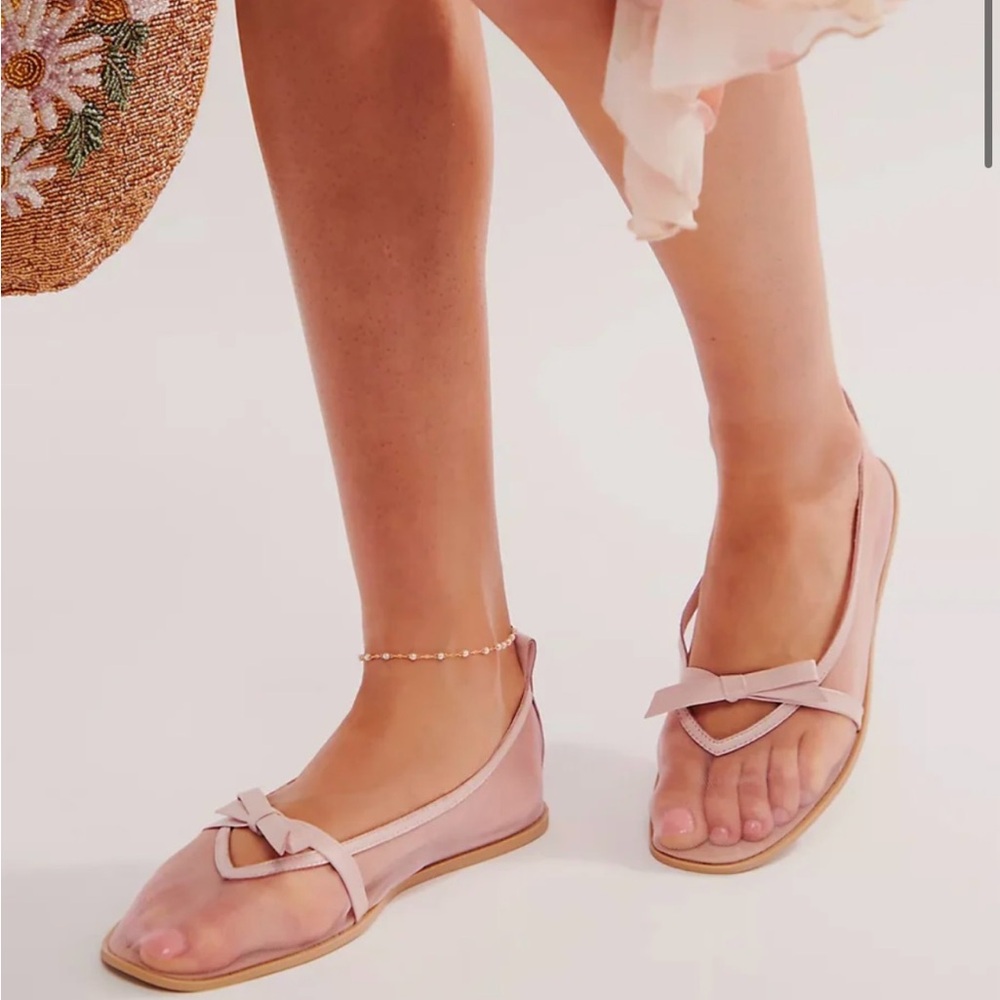 Free People Pink Bow Mesh Flats
